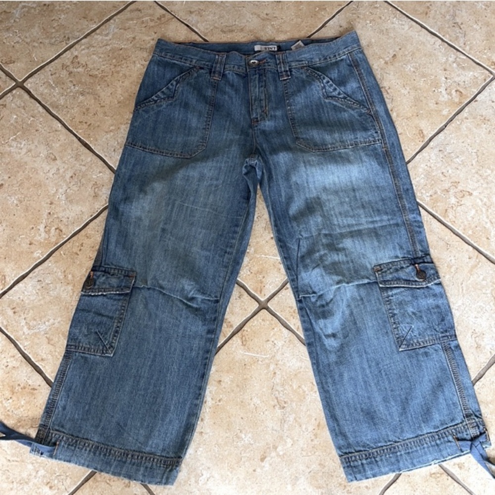 Boho TINT Jeans Ankle Cargo Capri Cropped Blue Lightweight Size 10